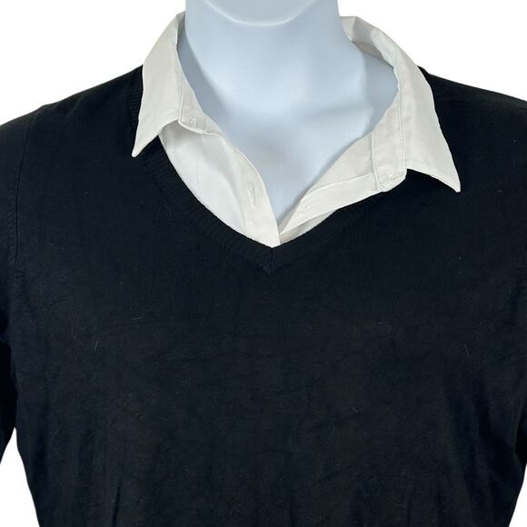 Adrianna Papell Twofer Black White Sweater Size Large Faux Layered Knit Top - Picture 5 of 12